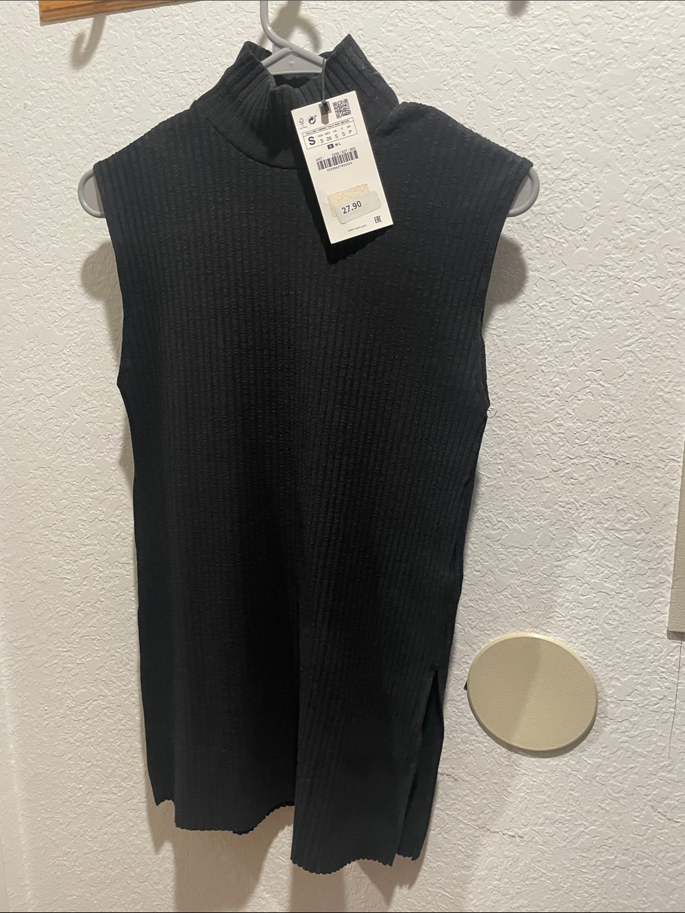 Zara Black Sleeveless Ribbed Mock Neck Tunic